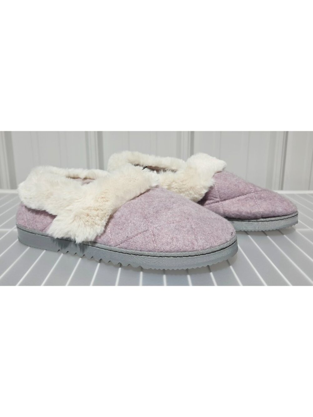 Dluxe Dearfoams June Purple Quilted & Faux Fur Lined Loafer Slippers -- XL 11/12